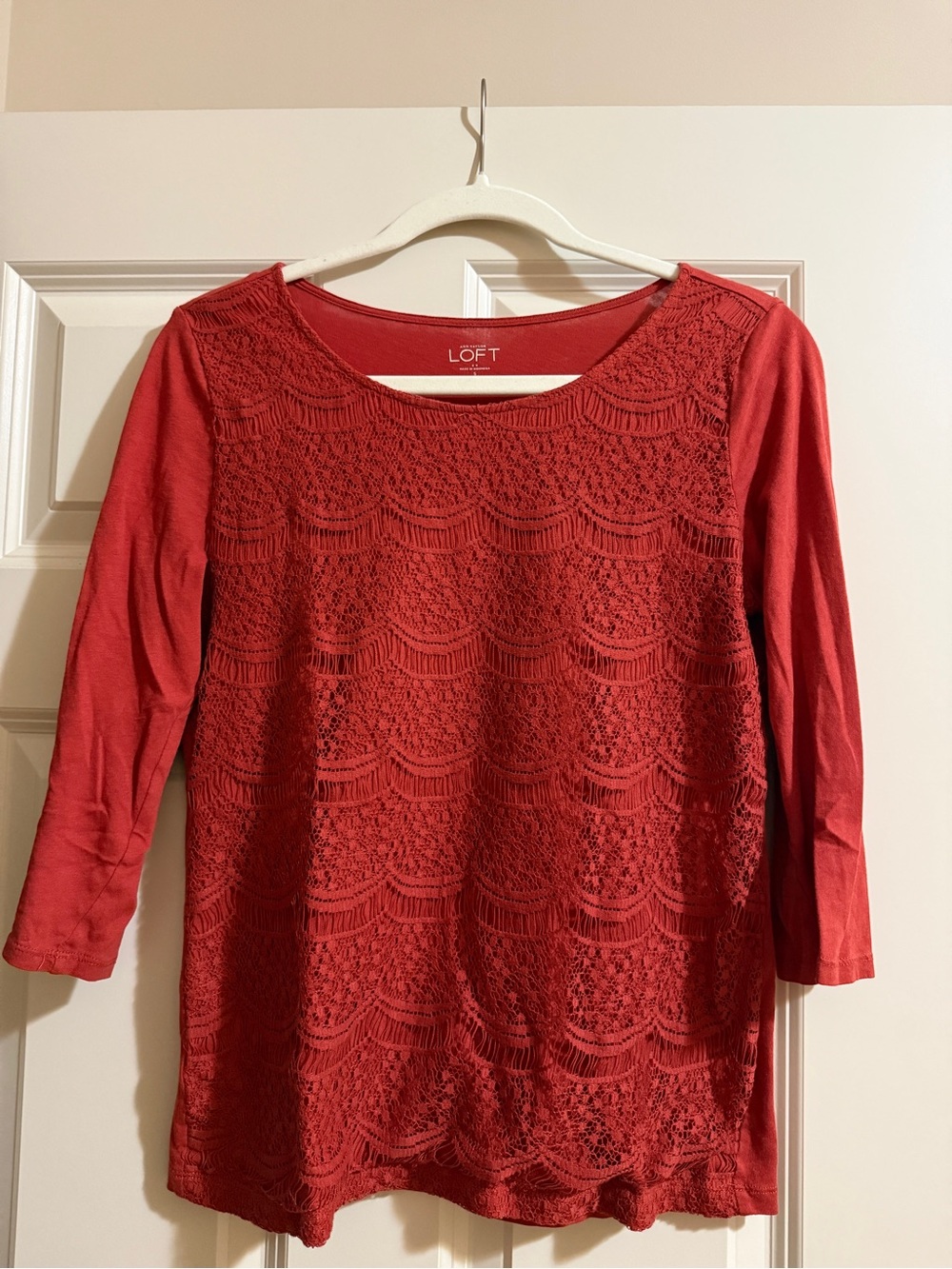 LOFT Red Crochet Lace Scoop Neck Top